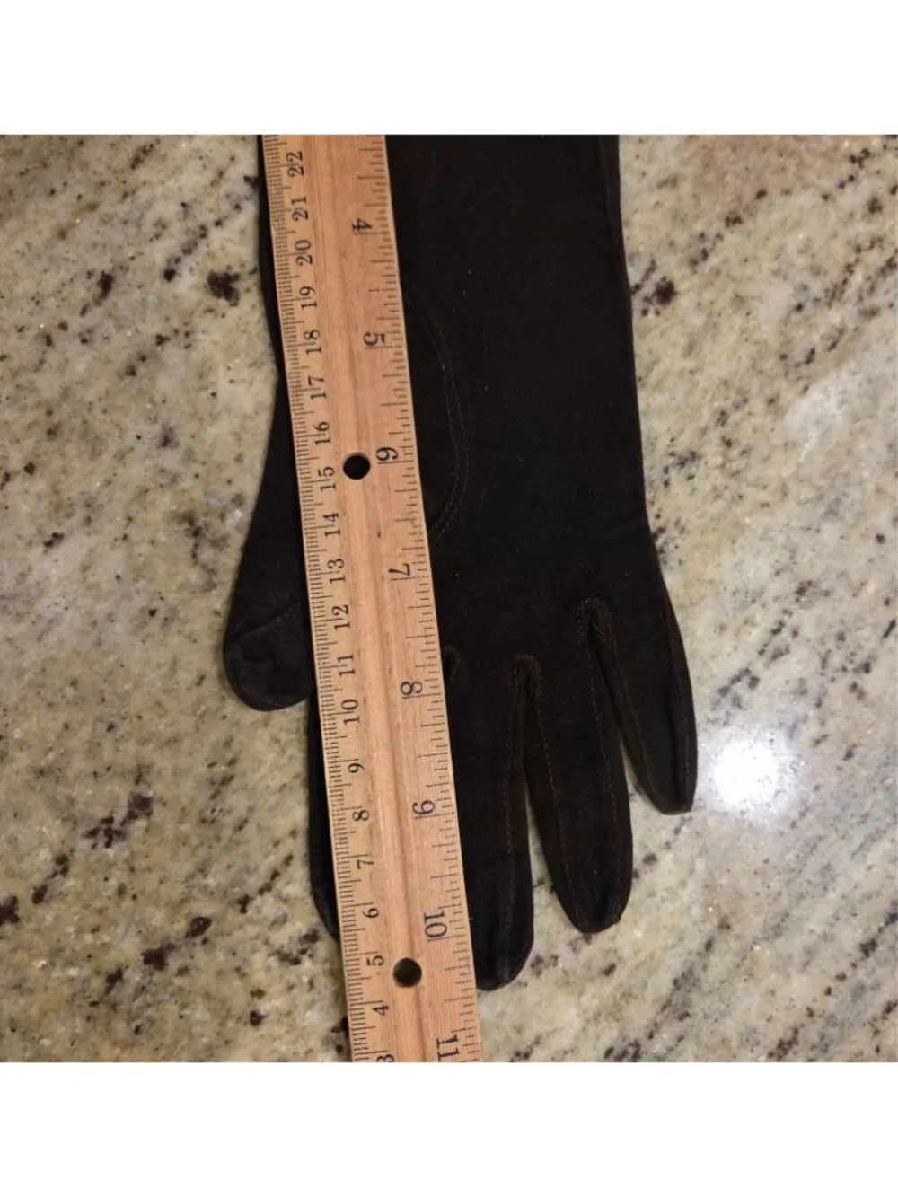 Vintage Womens Size S Brown Suede Leather Formal Gloves Stripple Scroll